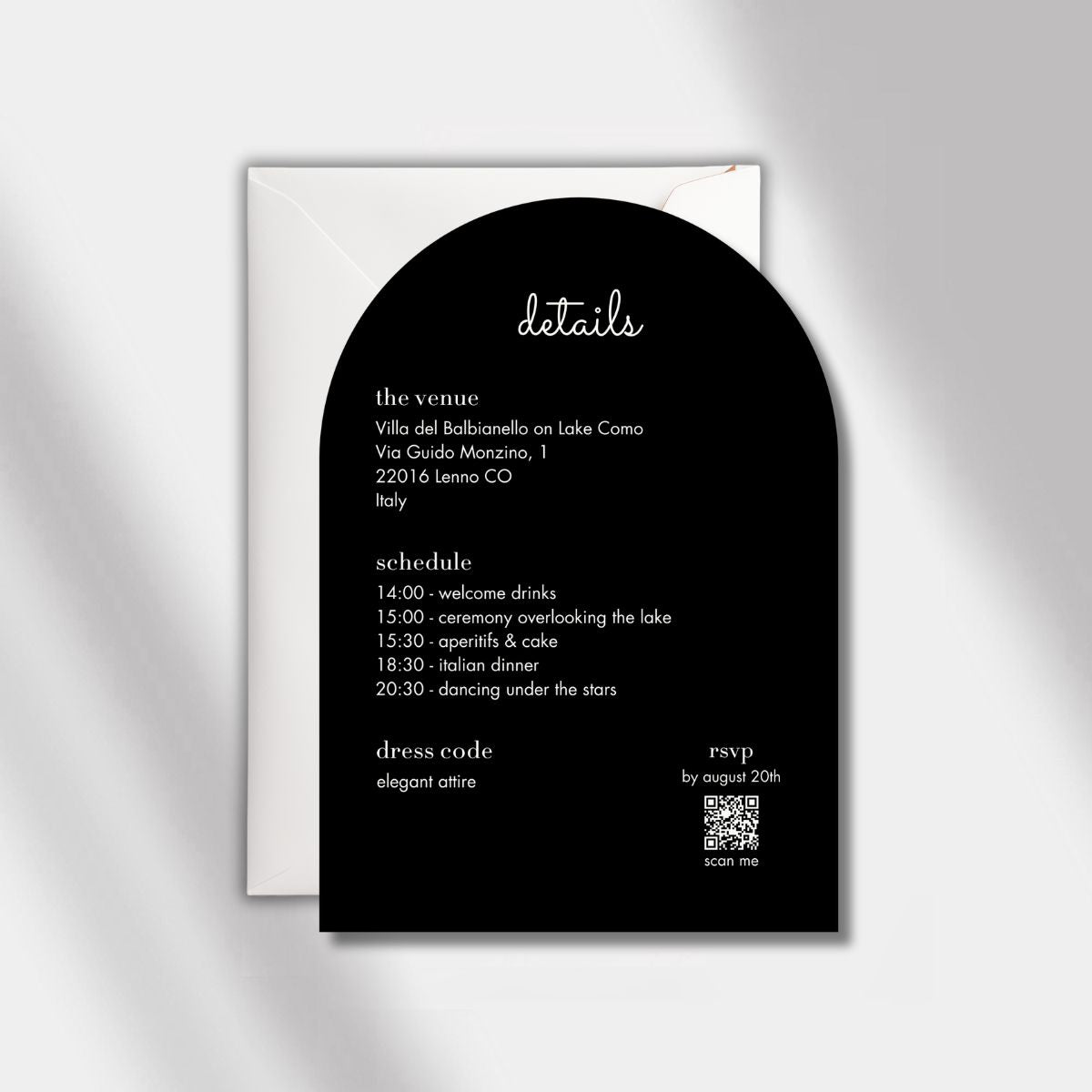 wedding invitation black luminous noir back