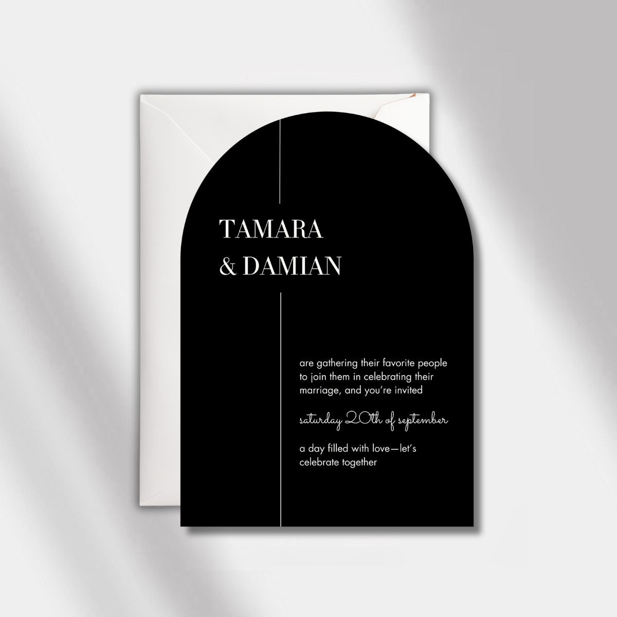 wedding invitation black luminous noir front