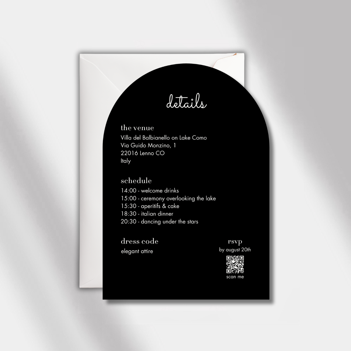 wedding invitation luminous noir black back