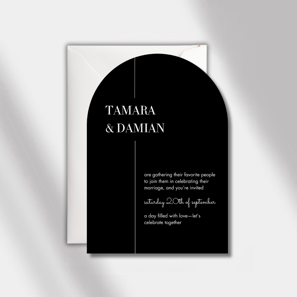 wedding invitation luminous noir black front