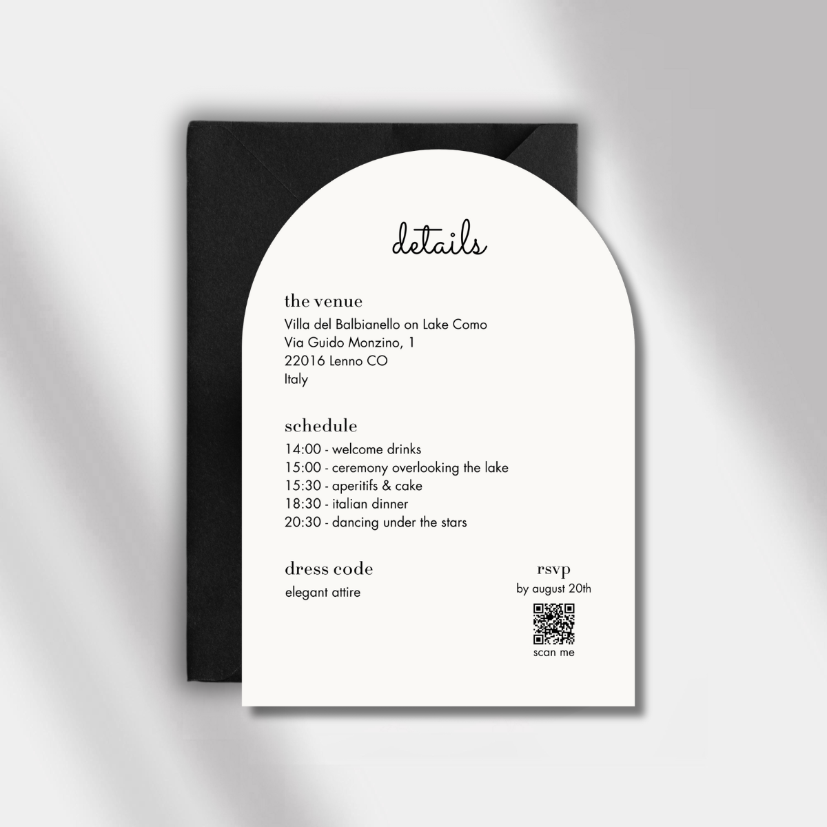 wedding invitation luminous noir off white back