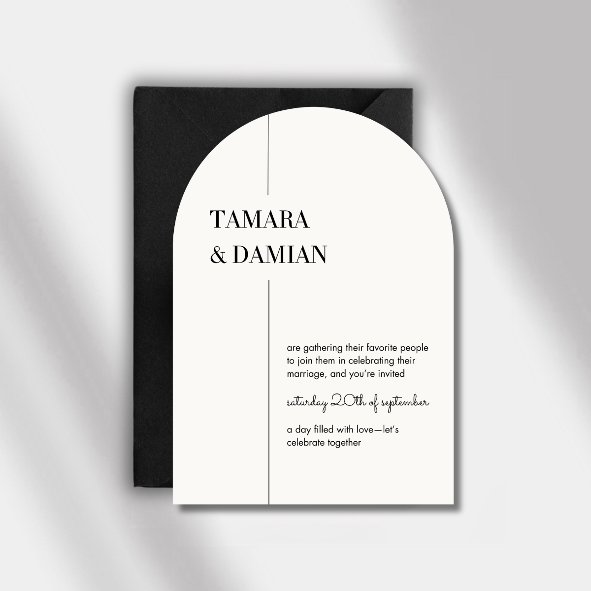 wedding invitation luminous noir off white front
