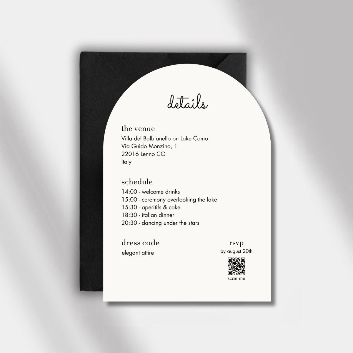 wedding invitation off white luminous noir back