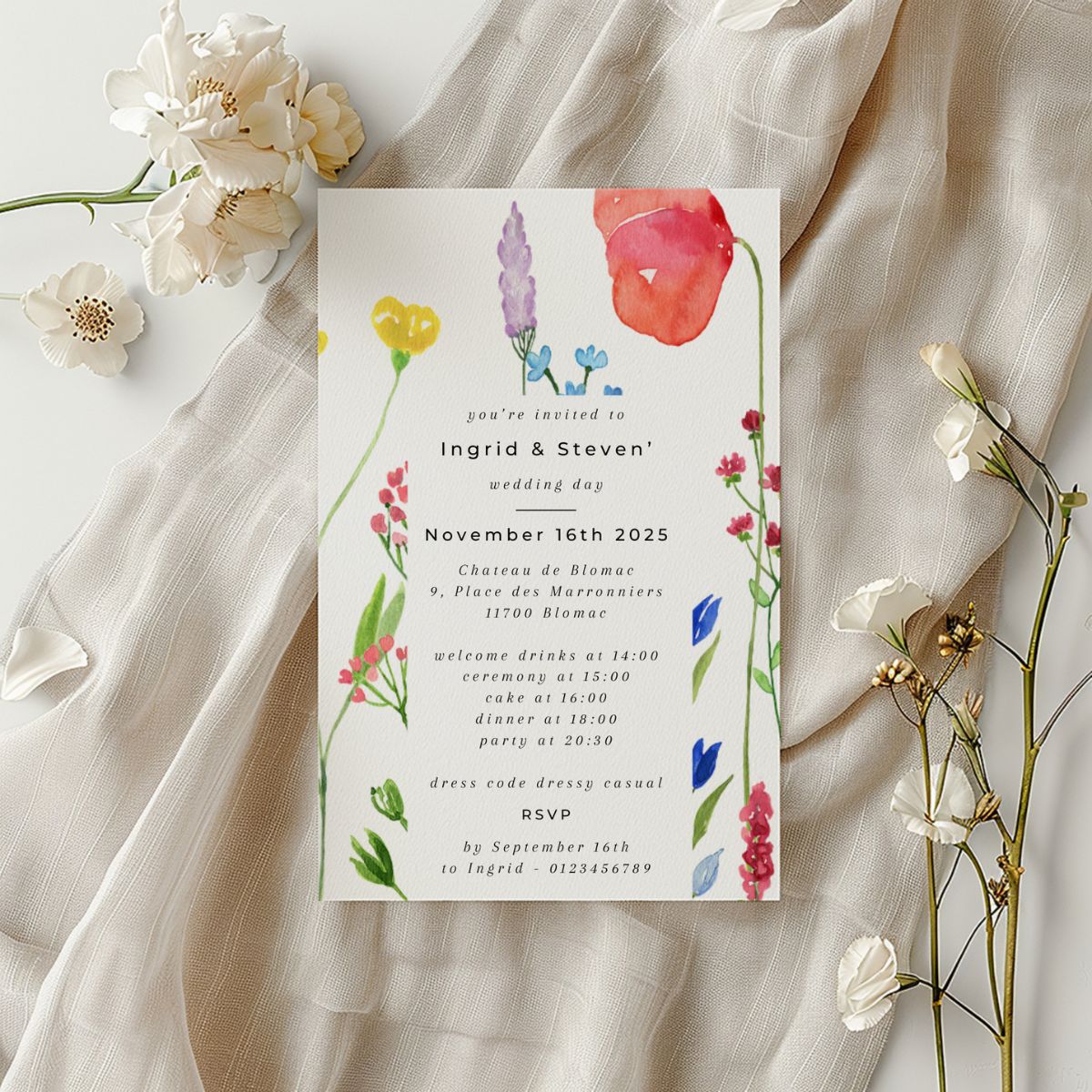 wedding invitation poppy bliss design