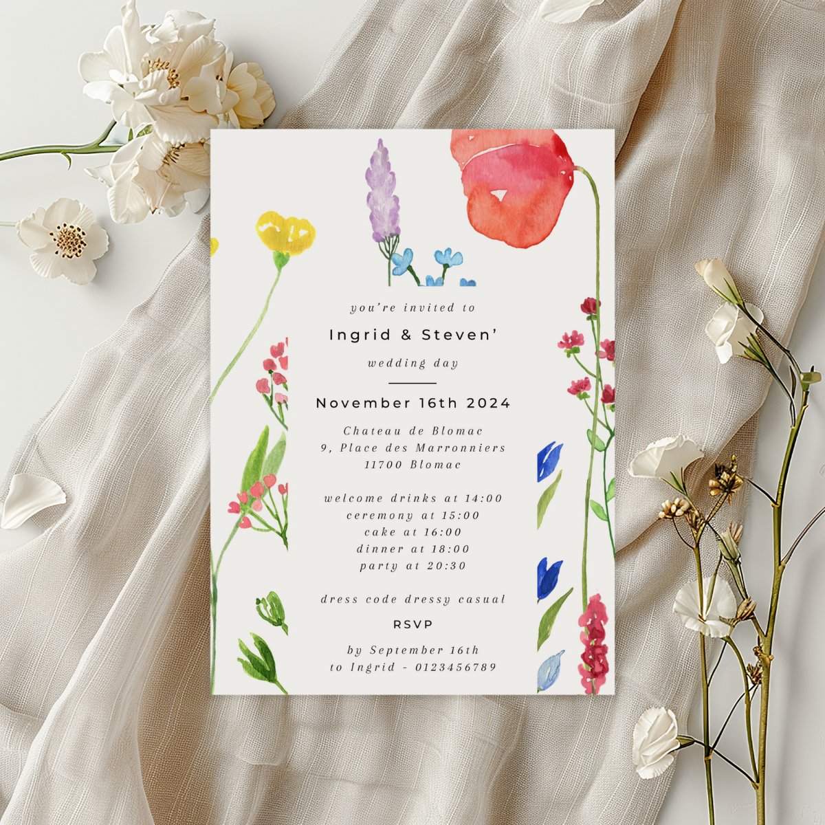 wedding invitation poppy bliss design