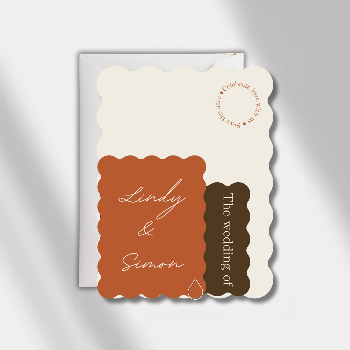wedding invitation terracotta scalloped elegance