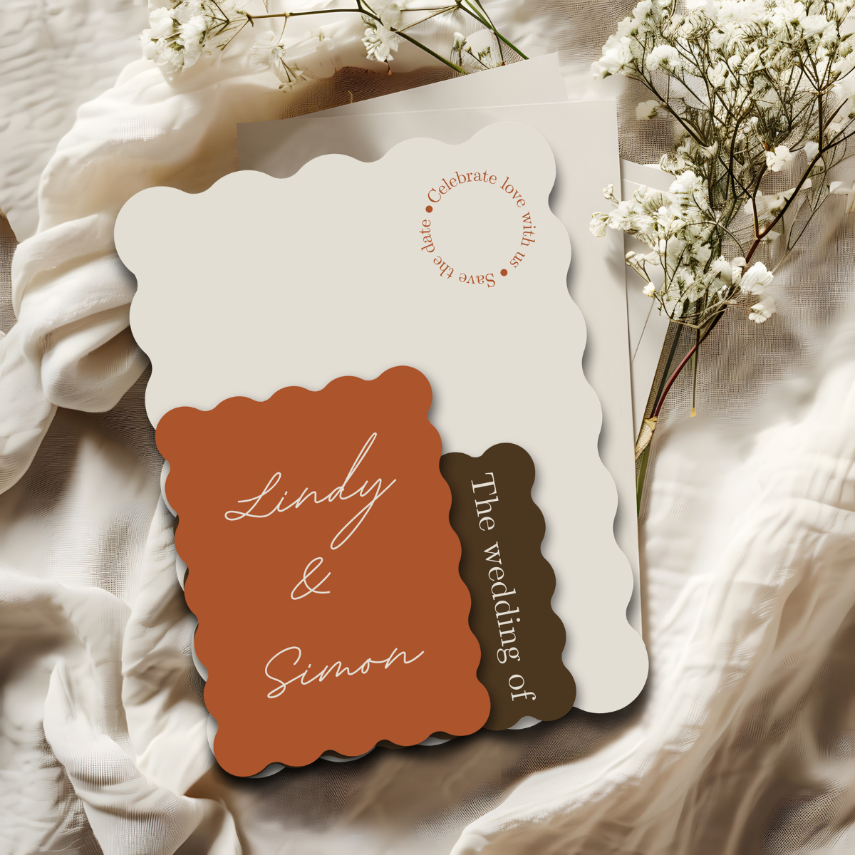wedding invitation terracotta scalloped elegance design