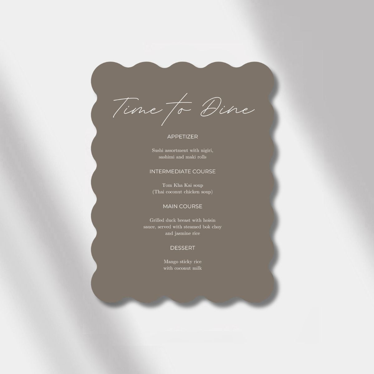 wedding menu anthracite scalloped elegance