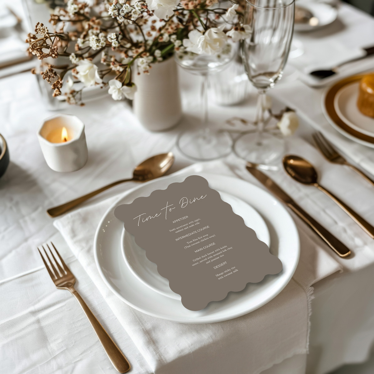 wedding menu anthracite scalloped elegance design