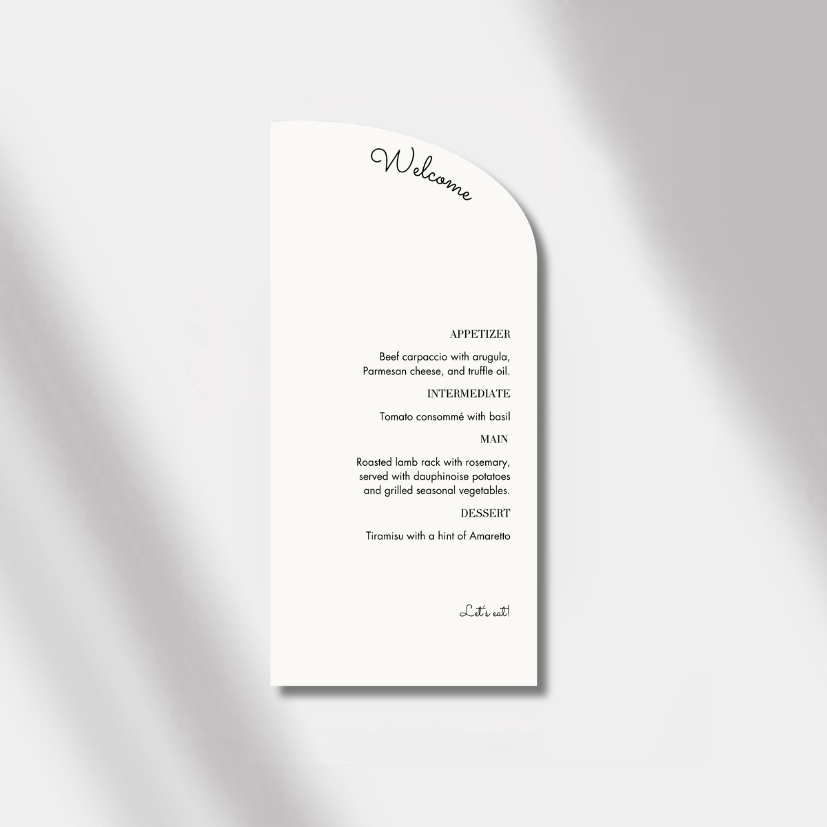 wedding menu luminous noir off white