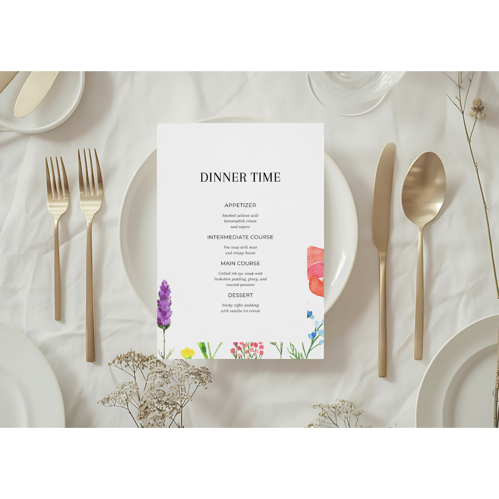 wedding menu poppy bliss design