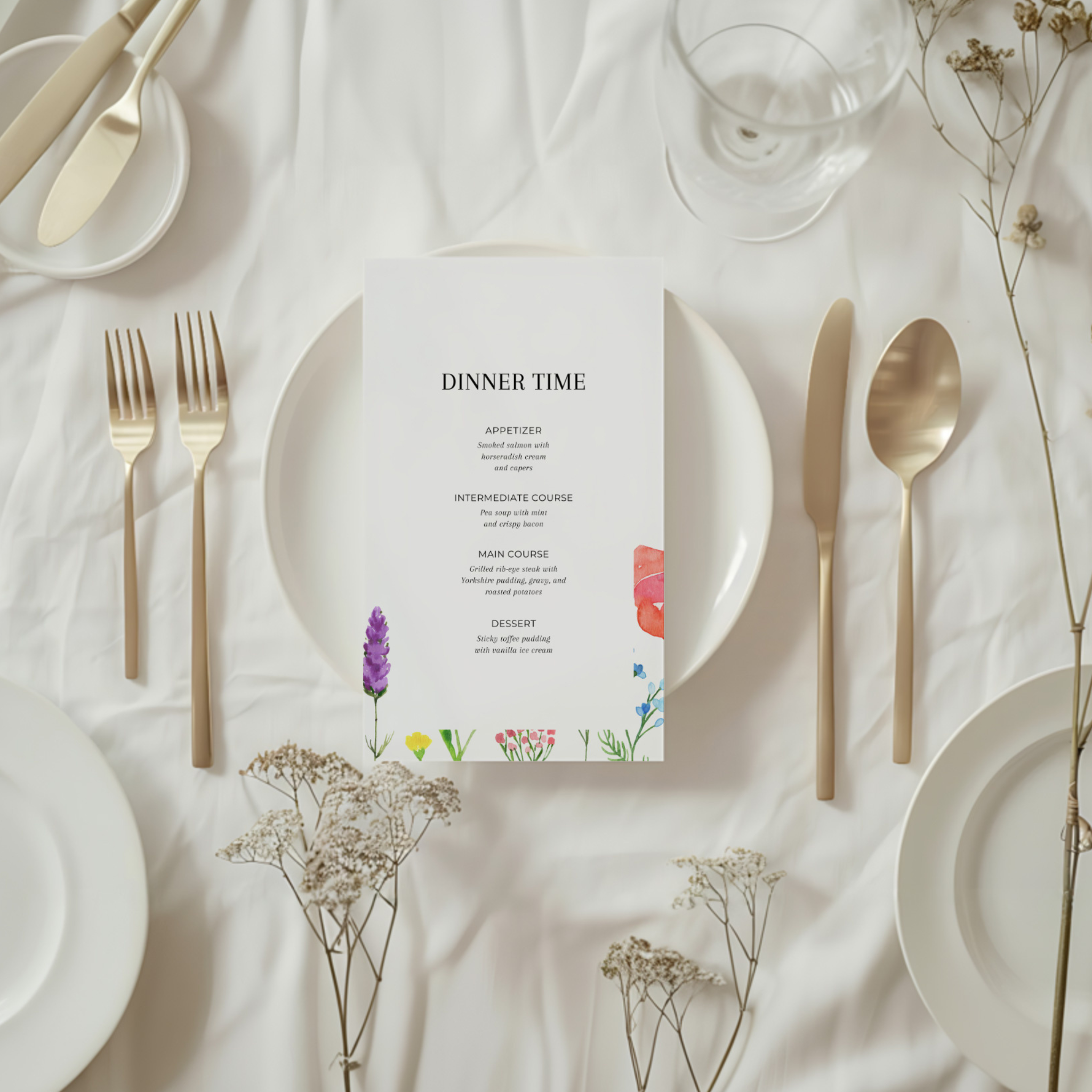 wedding menu poppy bliss design