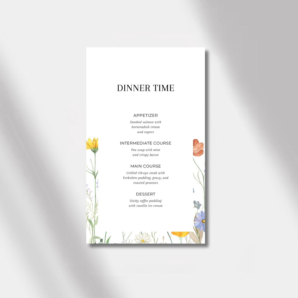 wedding menu sunflower harmony