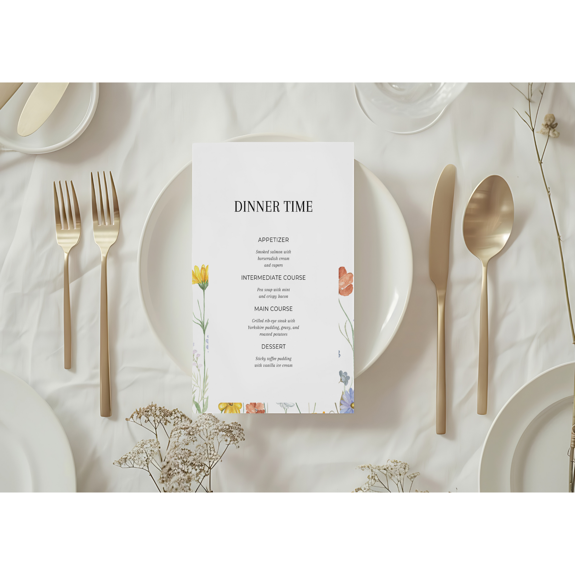 wedding menu sunflower harmony design