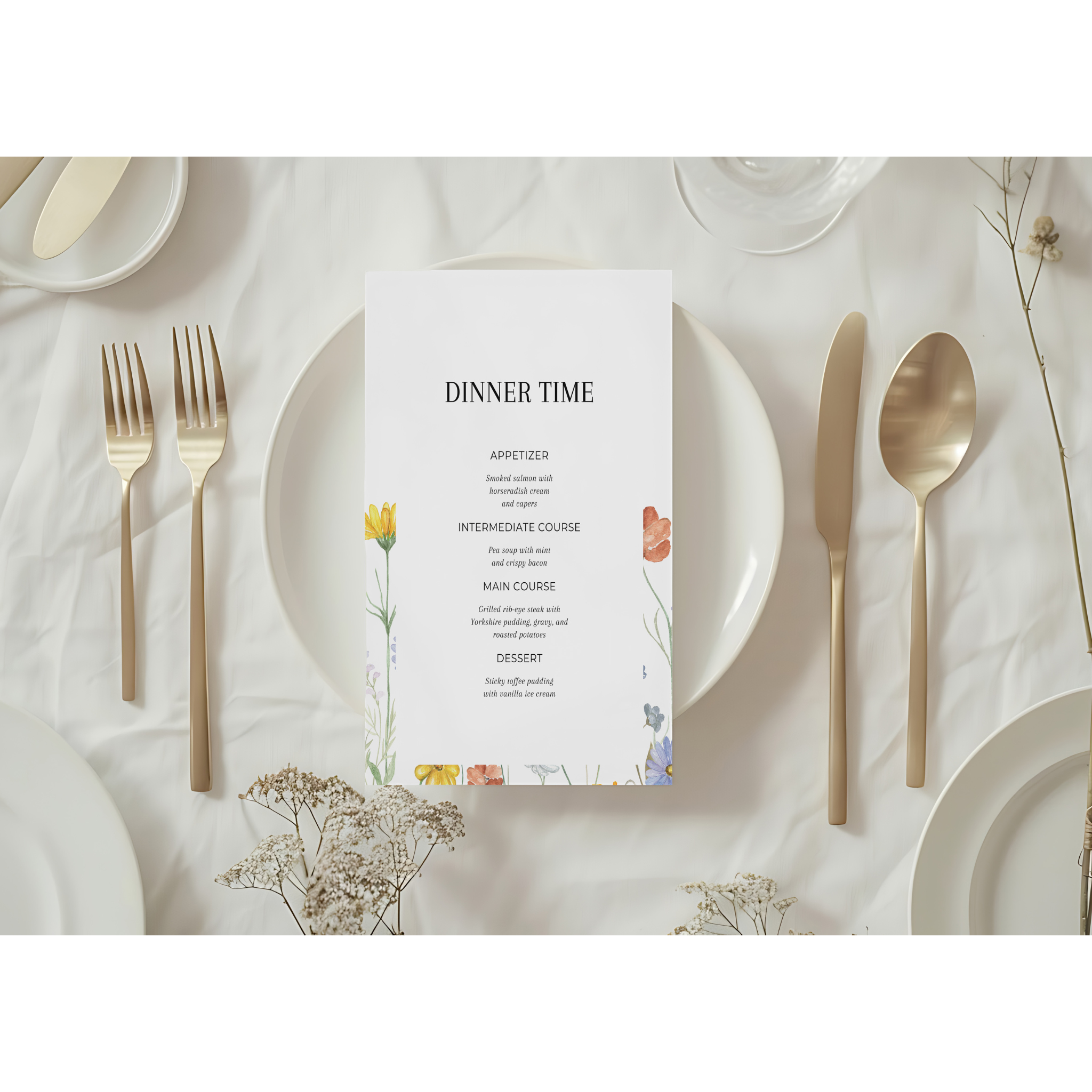 wedding menu sunflower harmony design