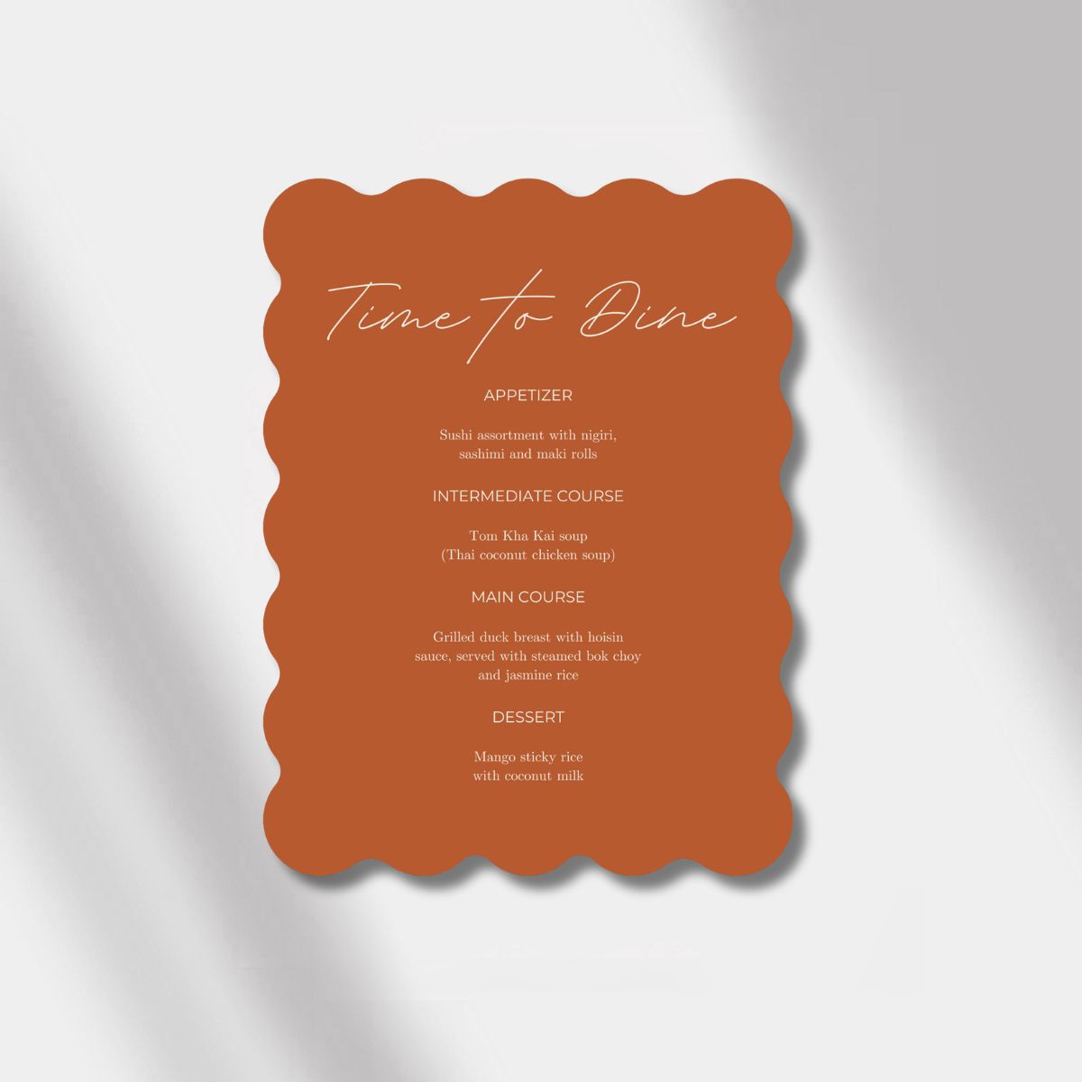 wedding menu terracotta scalloped elegance