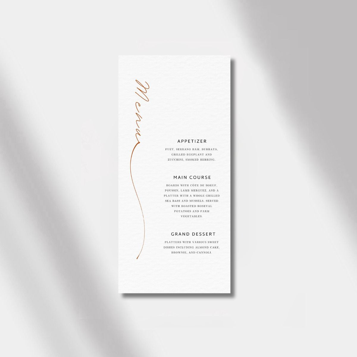 wedding menu timeless minimal