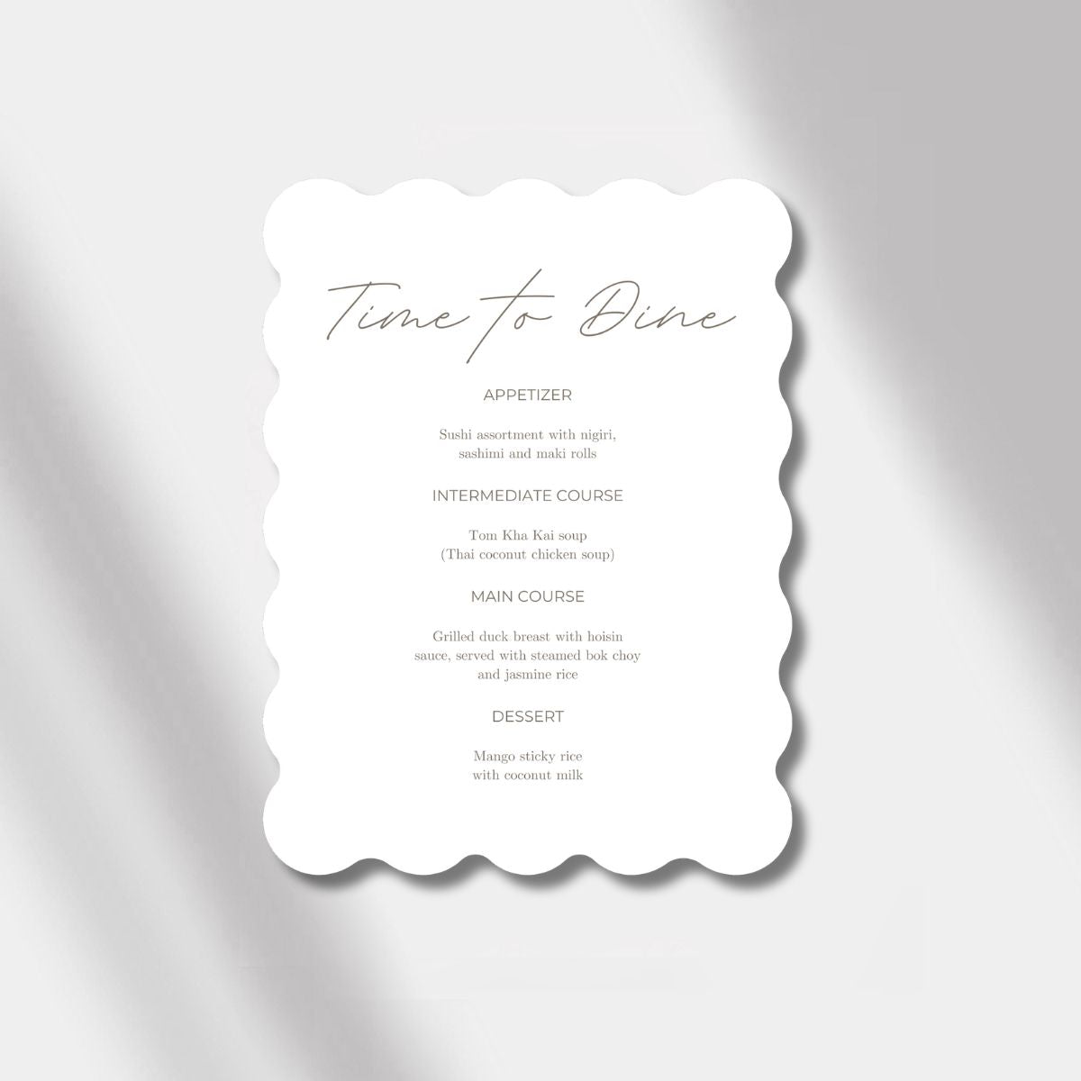 wedding menu white/anthracite scalloped elegance