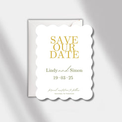 wedding save the date card scalloped elegance white/gold