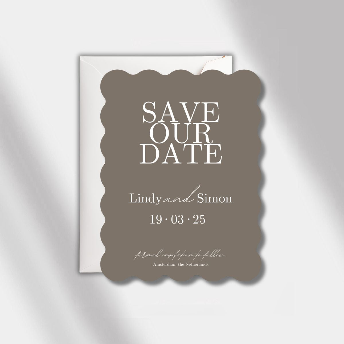 wedding save the date white anthracite scalloped elegance