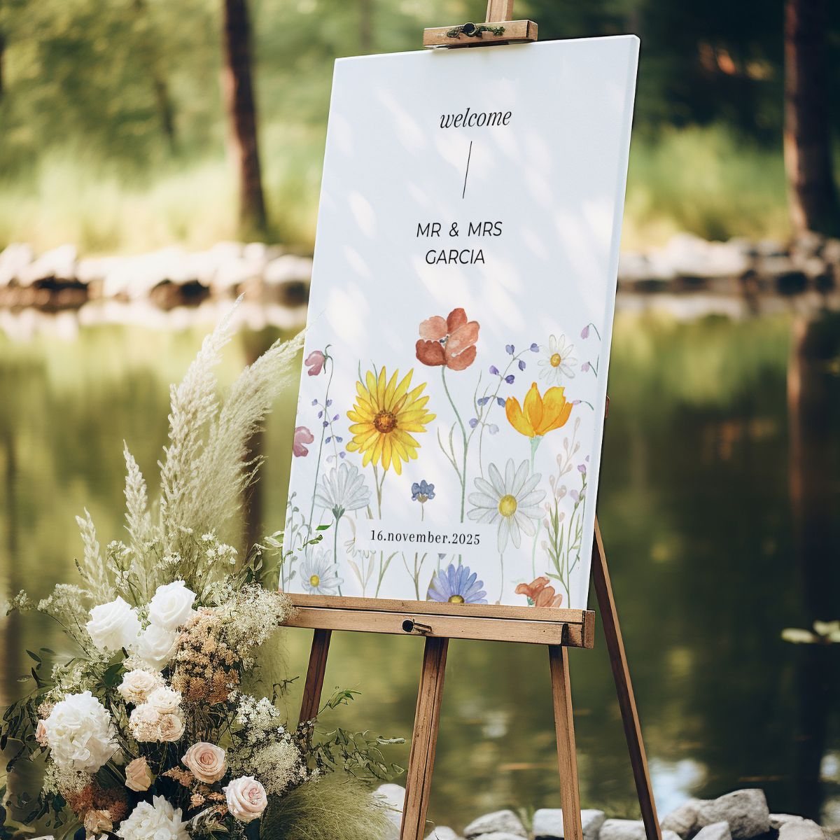 wedding welcome sign sunflower harmony design