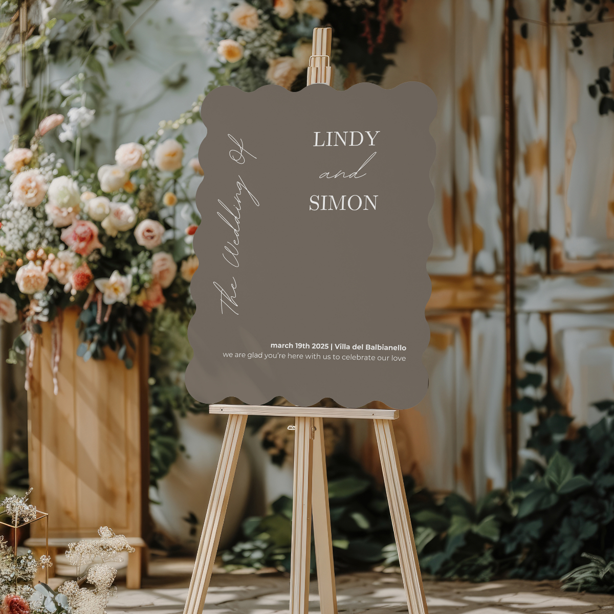 welcome sign anthracite scalloped elegance design
