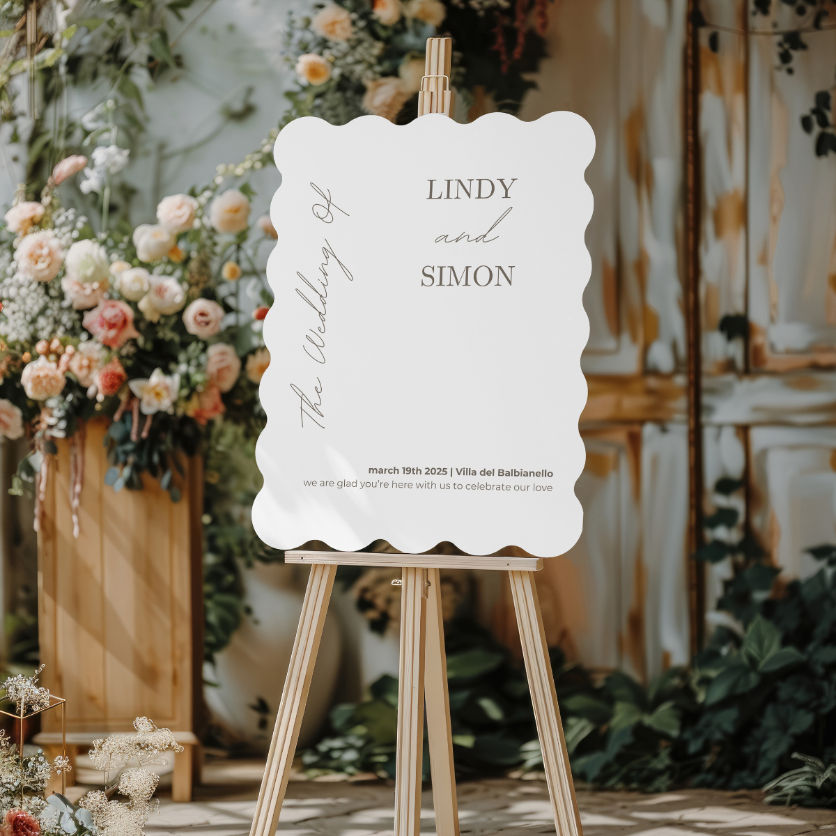 welcome sign white/anthracite scalloped elegance design